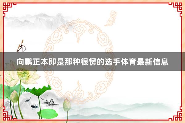 向鹏正本即是那种很愣的选手体育最新信息