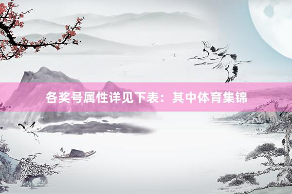 各奖号属性详见下表：　　其中体育集锦